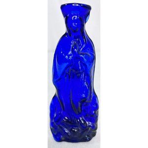 Cobalt Blue Mary Bottle Holy Water Blown Glass 5 3/4 inches